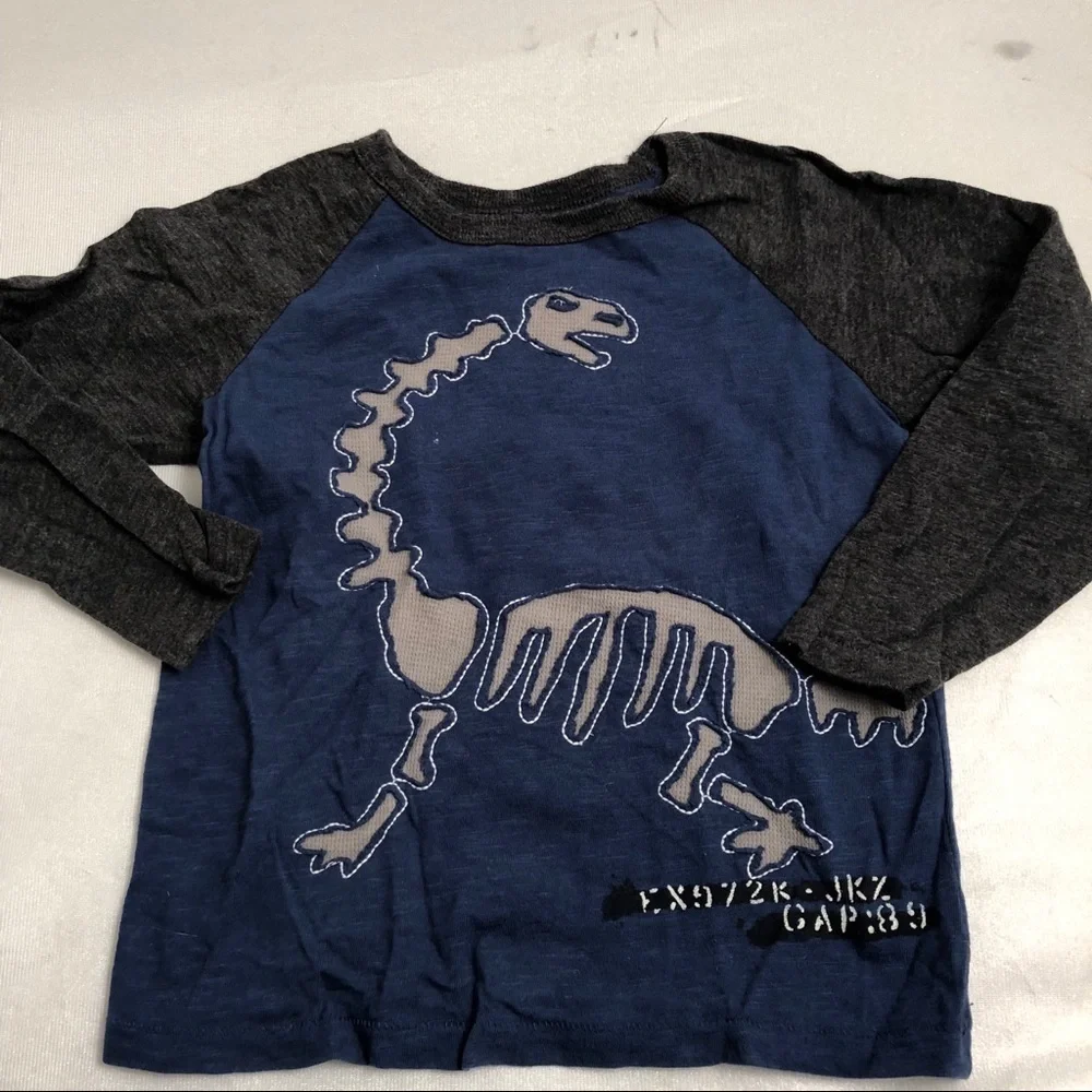 Gap blue and black color block dinosaur graphic raglan sleeve t-shirt